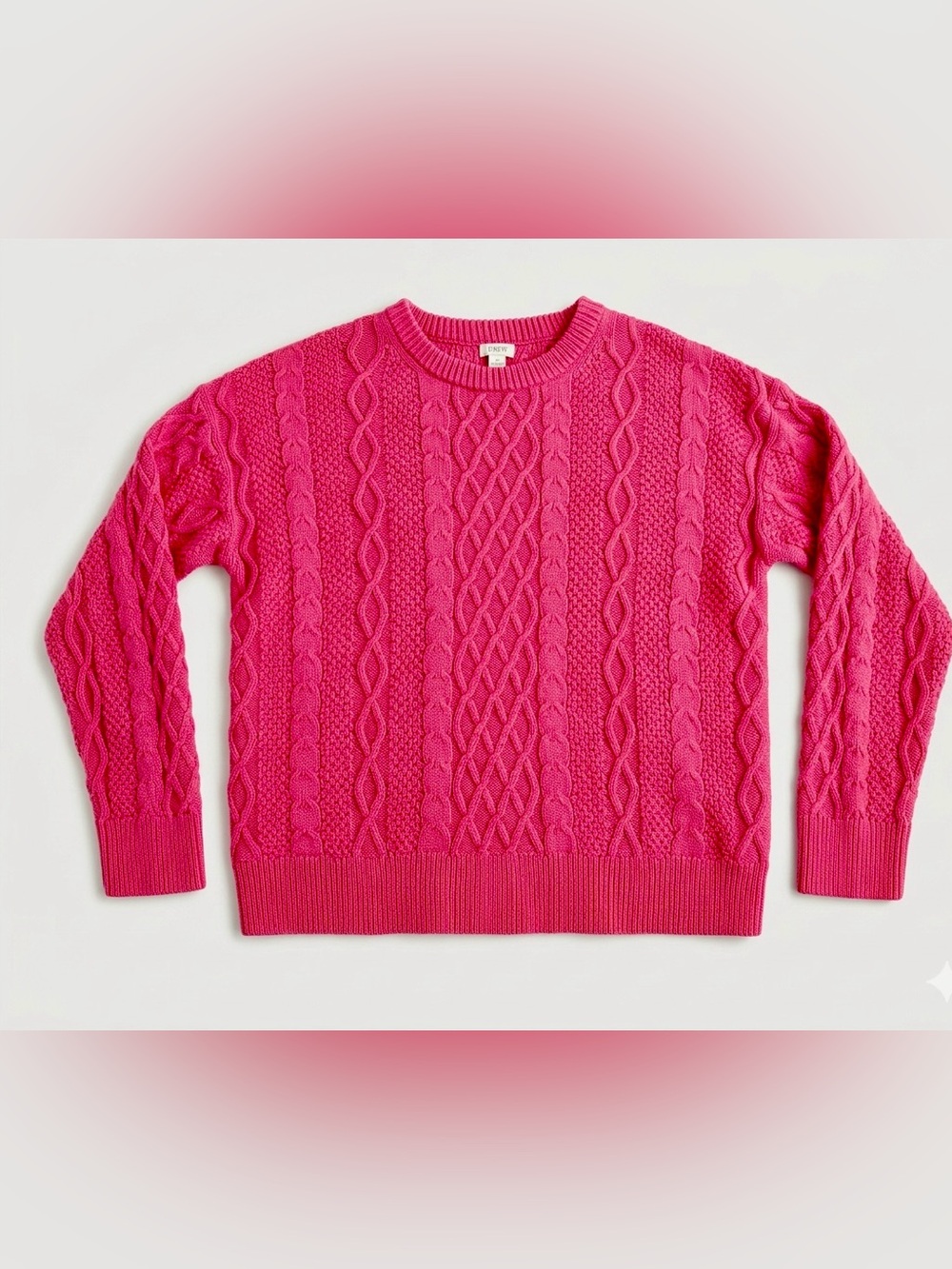 J. Crew Hot Pink Cable Knit Crewneck Sweater